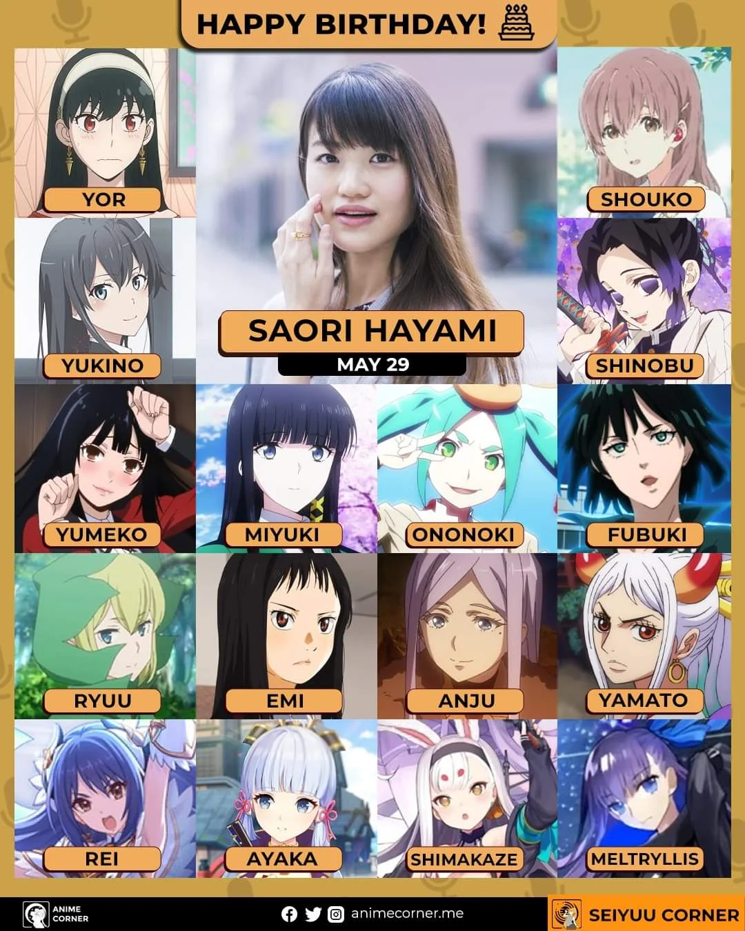 จัดอันดับตัวละครที่ Hayami Saori พากย์